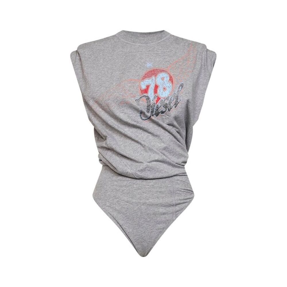 Diesel Women Grey Cotton Jersey T-Noby Printed Bodysuit
